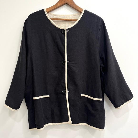 Ellen Orton linen blend reversible pants set tan black jacket plus size 1X - Picture 2 of 16